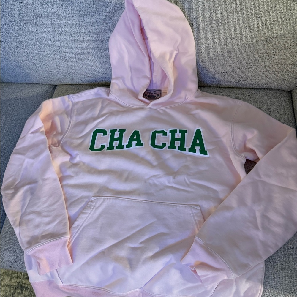 Cha Cha Match Pink Hoodie with Green 'CHA CHA' Print